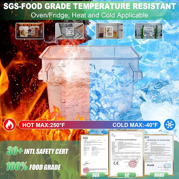 RVGMBO 2QT&4QT NSF Food Storage Containers with Lids: 4 PCS [Total Food Grade][Hot&Cold Resistant] Commercial Clear Food Storage Containers for Restaurant Kitchen Proof Dough, Green