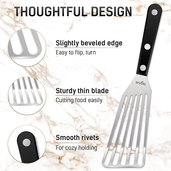 AGRUS Fish Spatula Stainless Steel, Size 11 inch, Blade 6.5 inch, Plastic Handle, Flexible Metal, Angled Slotted Turner