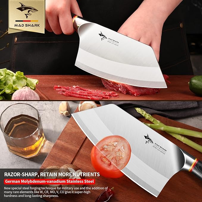 MAD SHARK 7 Inch Meat Cleaver Knife Professional German Stainless Steel