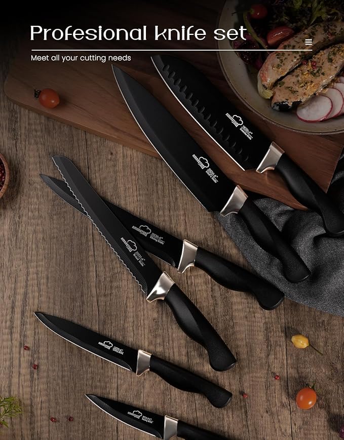Amorston Knife Set 15 Piece Kitchen Knife Set with Block