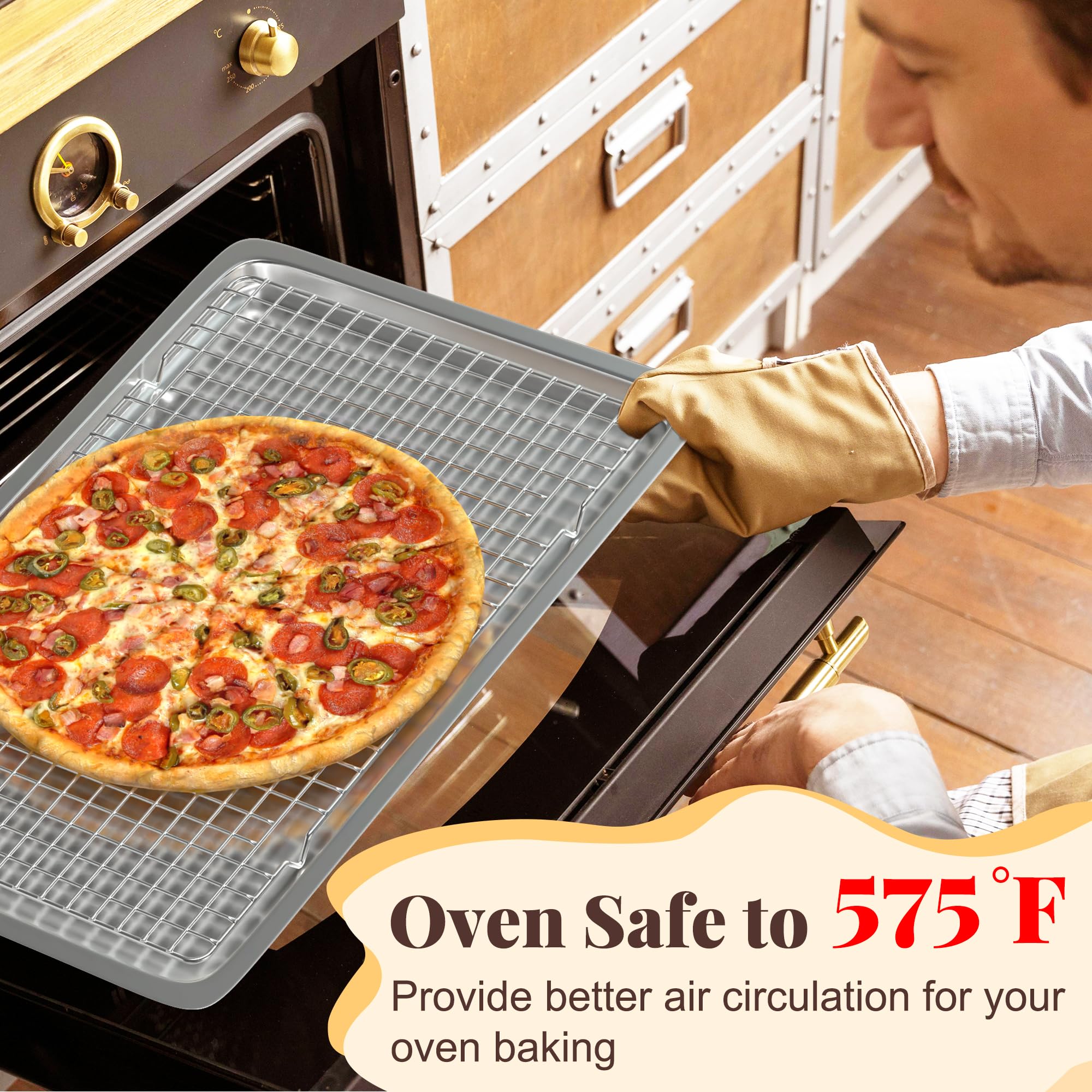 Cooling Racks for Cooking and Baking - 2 PCS 10" x 16" Grid Wire Baking Rack for Oven Cooking, Baking, Grilling, Roasting - Dishwasher Safe Bacon Rack - Fits Half Sheet Cookie Pan
