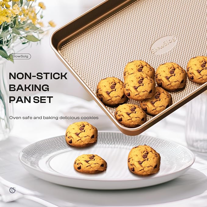 12-Piece Nonstick Bakeware Set with Baking Pan - Ceramic Coated Gold