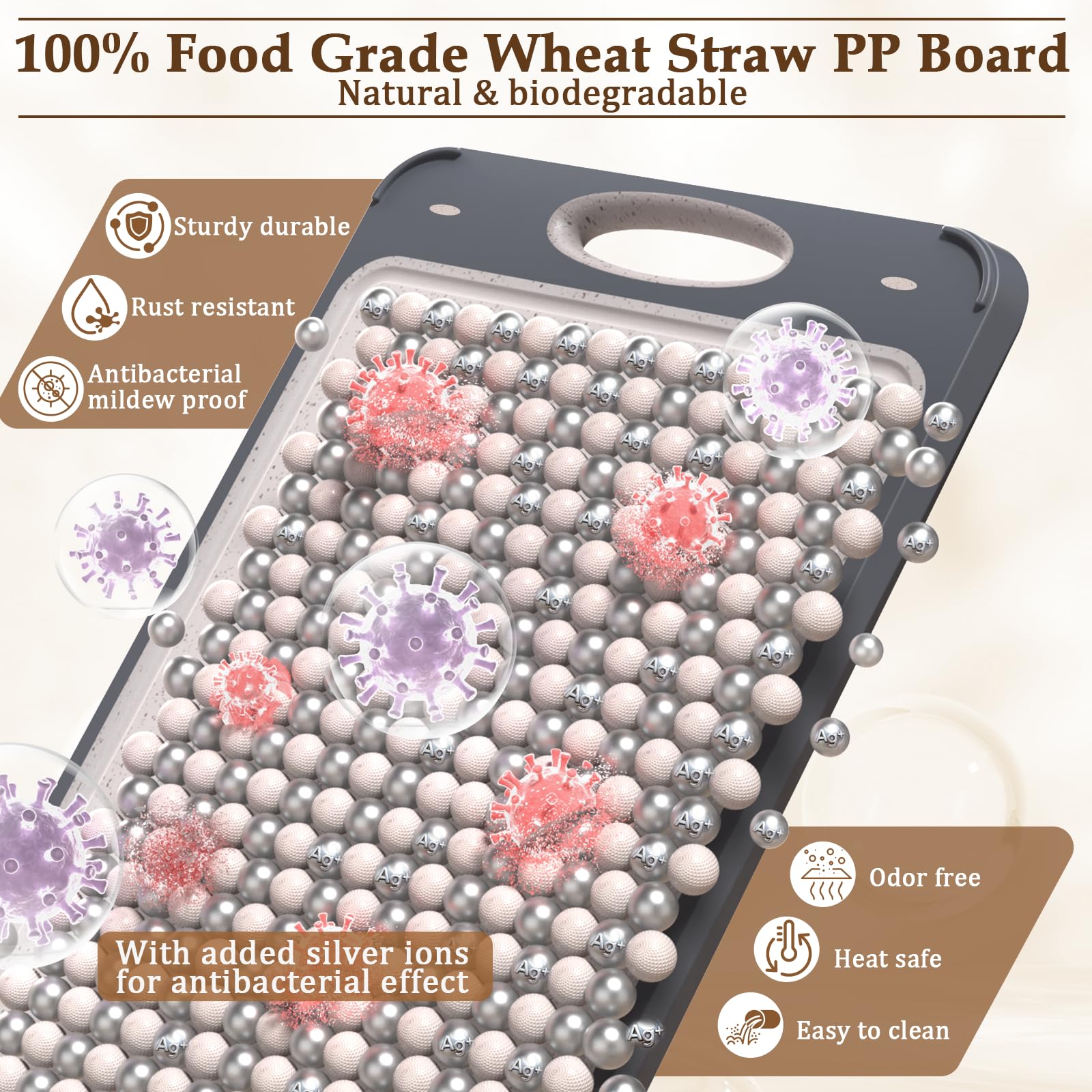 GUANCI Stainless Steel Cutting Board for Kitchen, Non Toxic 2-in-1 Double Sided Design, 304 Food Grade Stainless Steel & Wheat Straw PP, Durable Chopping Board for Meat & Vegetables, 14×9.6 Inch