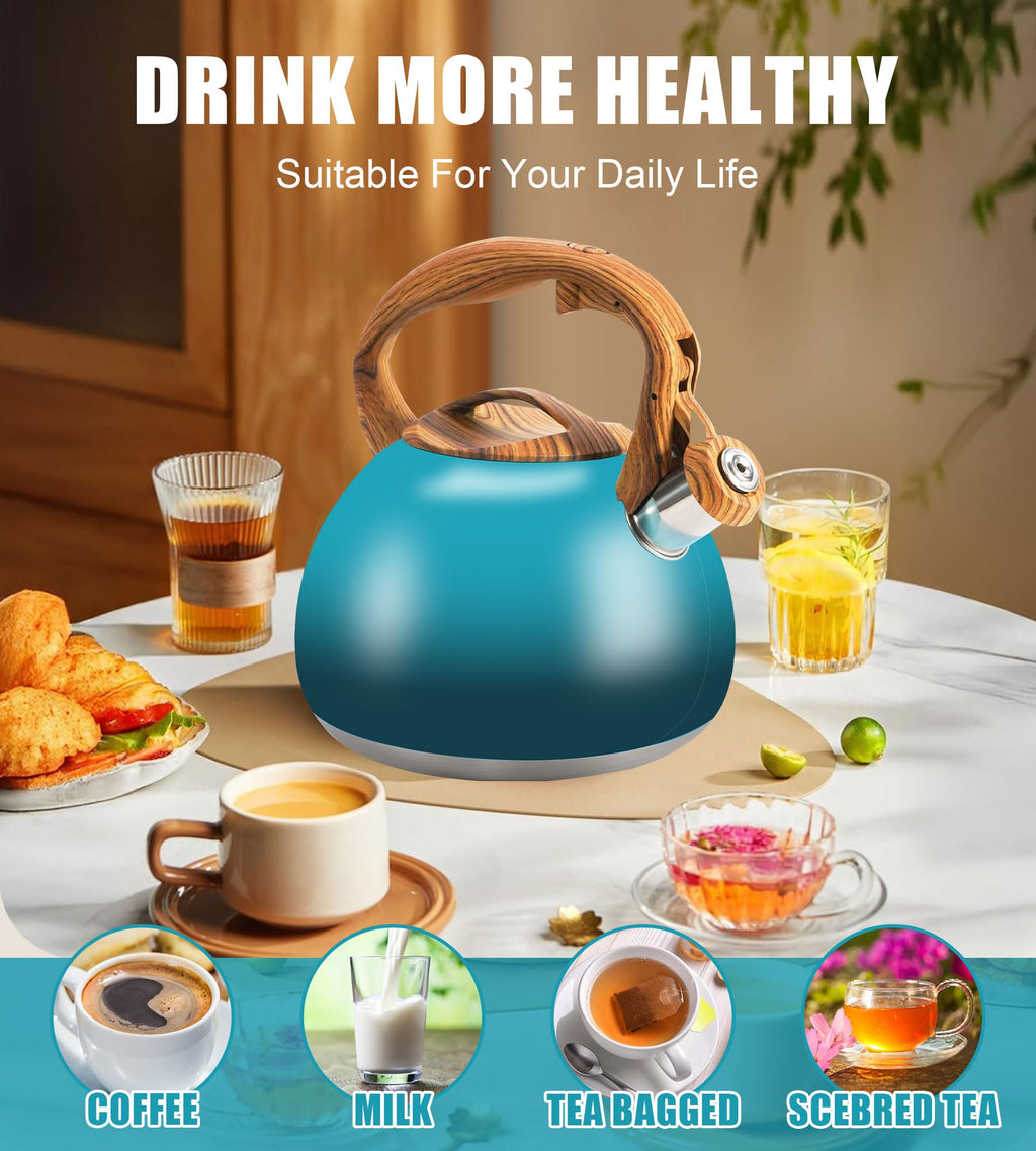 Foedo 3.2Qt Stainless Steel Whistling Tea Kettle Stovetop, Dark Green