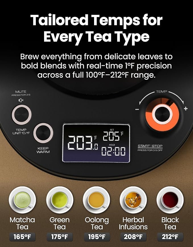 Viante Electric Gooseneck Kettle 0.8L, Pour Over Coffee & Tea, Temp Control