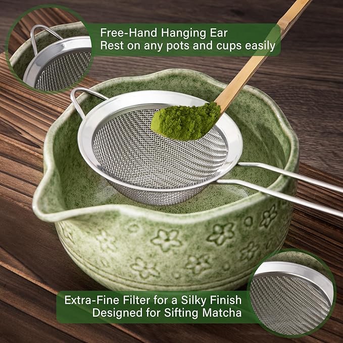 ALBISS Matcha Whisk Set, 7Pcs Ceramic Matcha Kit with Cherry Blossom Design