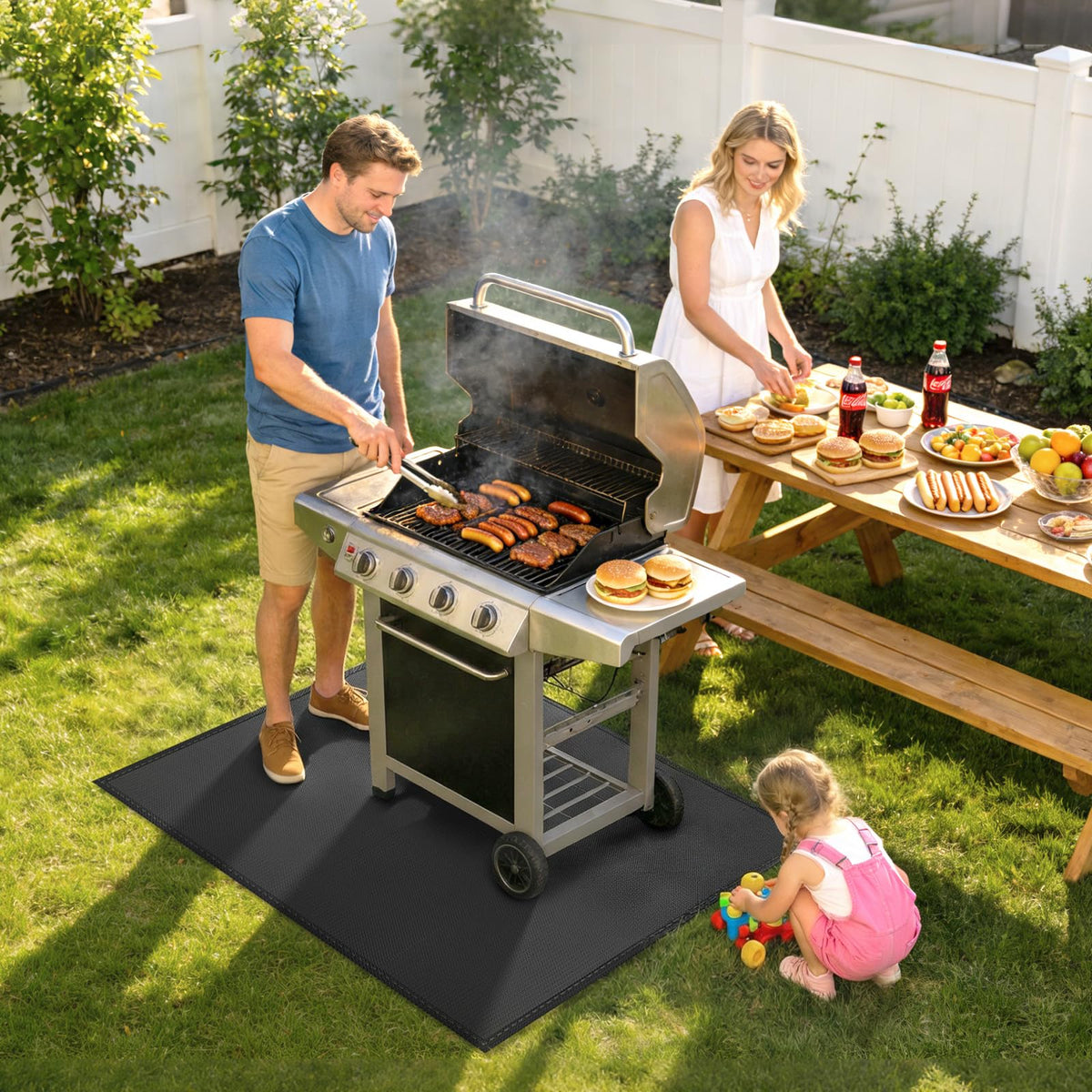 kanhiro Grill Mats for Outdoor Grill 59x39 Inch Fireproof Double-Sided Grill Matt and Deck Protector, Oil-Proof Waterproof BBQ, Grill Pad for Patio, Floor, Lawn Protection