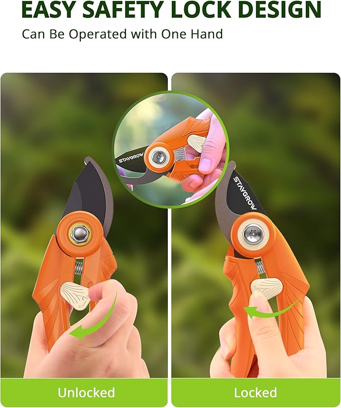 STAYGROW Garden Shears 6.9" Pruning Shears for Gardening Orange
