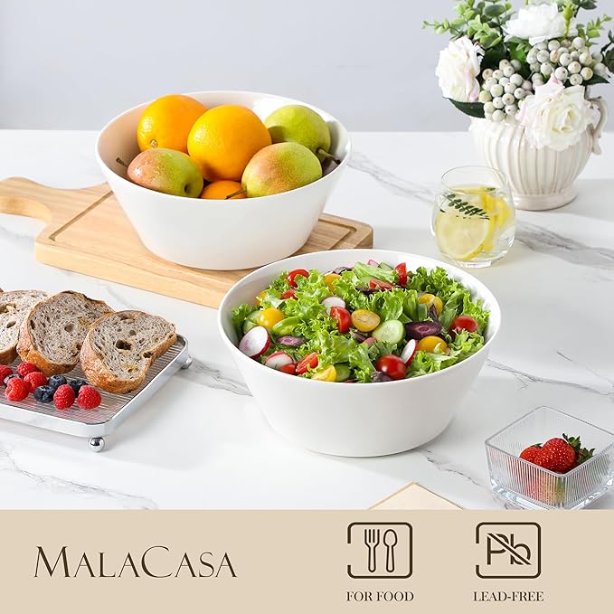 MALACASA 105 OZ Large Serving Bowls Ceramic Salad Soup Bowls Set of 2