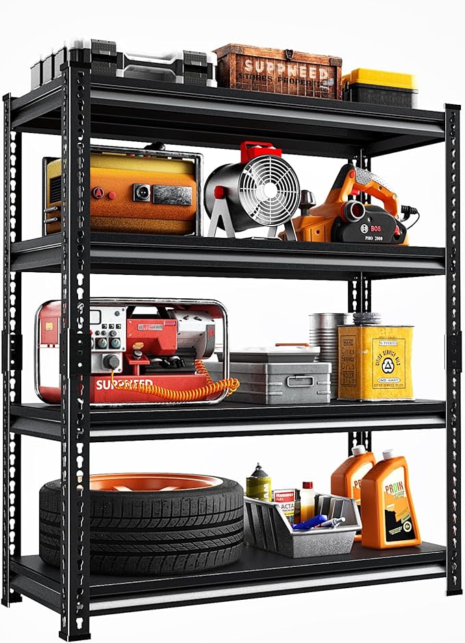 SUPPNEED Metal Garage Shelving Unit: 47.2" W x 15.7" D x 71.6" H Black