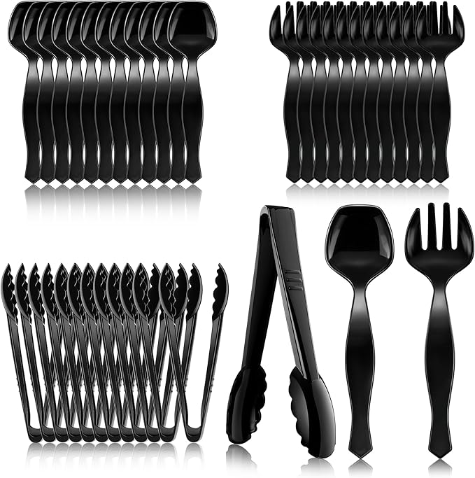 Mwellewm 36Pcs Plastic Serving Utensils Set, Disposable Spoons Tongs Forks
