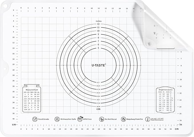 U-Taste Silicone Pastry Mat, Dough Rolling Baking Sheet, 28x20"/Transparent
