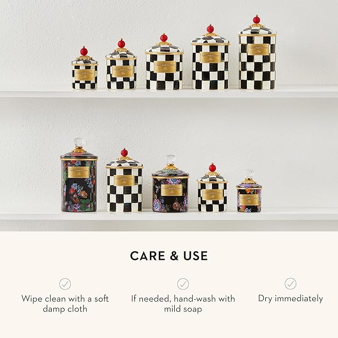 MACKENZIE-CHILDS Enamel Canister, Large, Black-and-White Courtly Check