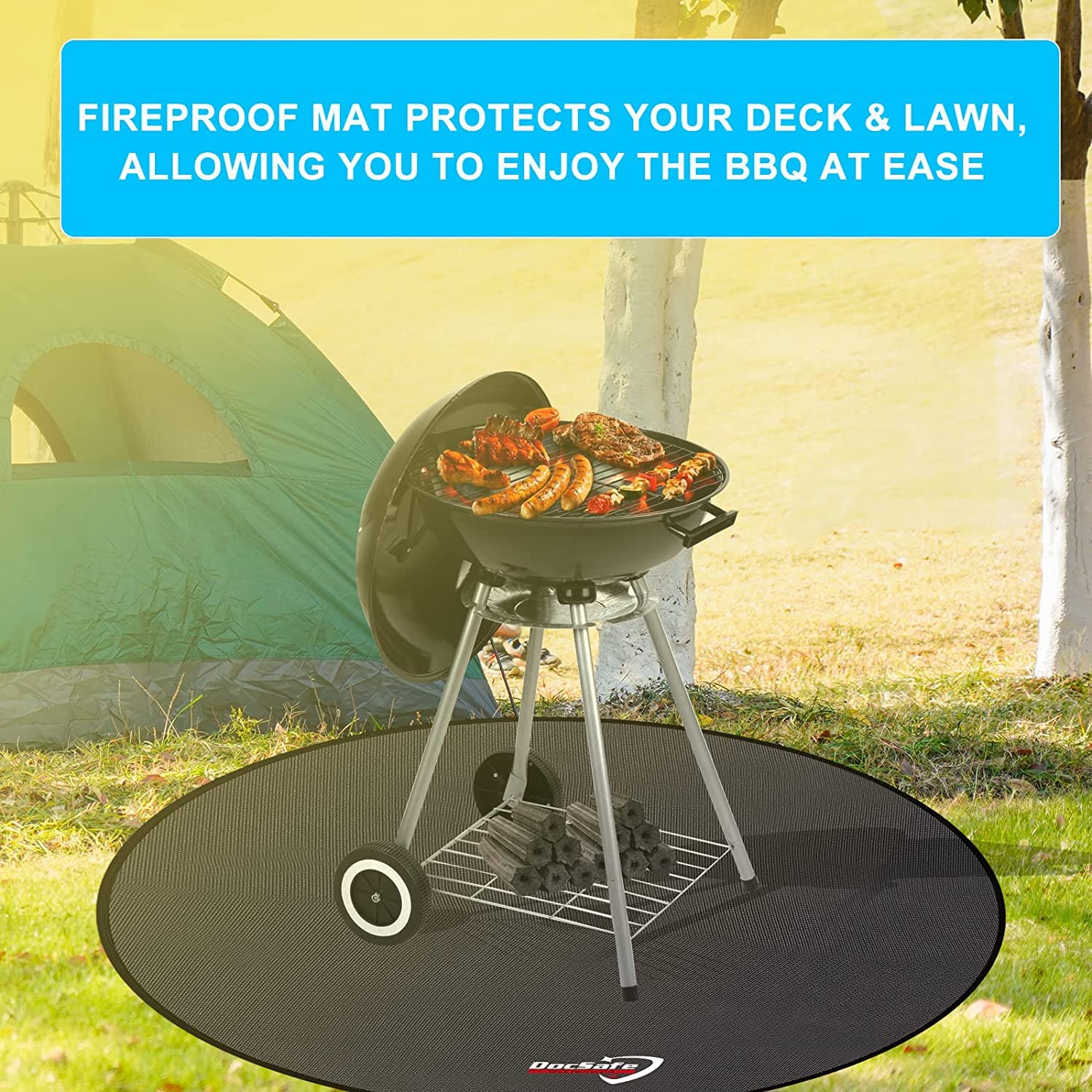DocSafe 38" Round Fire Pit Mat for Solo Stove Accessories, 4-Layer Fireproof Under Grill Mat Heat Insulated Indoor Fireplace Pad Protector for Decks, Patios,Reusable Oil-Proof and Waterproof, Black