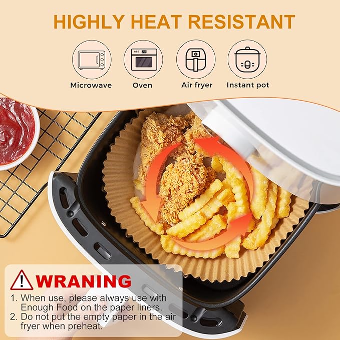 Vailnd 100Pcs 6.5 Inch Round Air Fryer Liners Disposable for 3-5QT