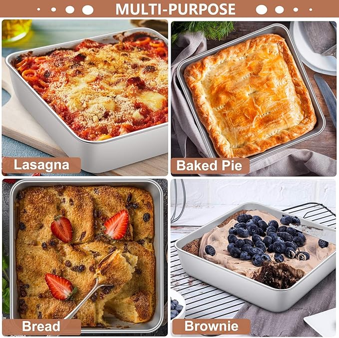 LIANYU 3 Pack 8 x 8 Inch Square Baking Cake Pan, Stainless Steel Cake Molds