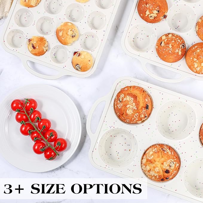 AOTASO Silicone Muffin Pan with Metal Frame, Nonstick 12 Cup Regular Size Cupcake Pan, Silicone Muffin Tray for Baking Egg Bites Muffins Cupcakes Gifts for Mom Home Baker Kitchen (1 Pc, Cream)