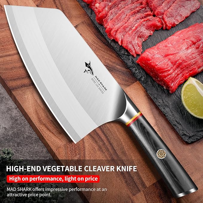 MAD SHARK 7 Inch Meat Cleaver Knife Professional German Stainless Steel
