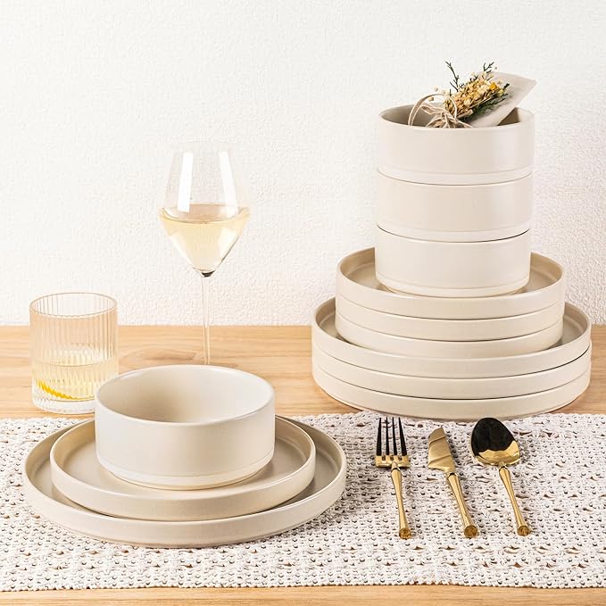 TheTerra Ceramic Dinnerware Set for 4, 12-Piece Plates and Bowls Set
