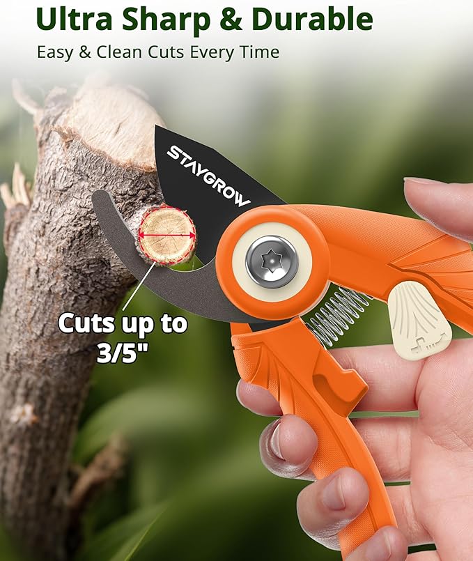 STAYGROW Garden Shears 6.9" Pruning Shears for Gardening Orange