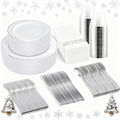 bUCLA 350PCS Silver Plastic Dinnerware Set for 50 Guests - Silver Plates Disposable Include 50 Dinner & 50 Dessert Plates,50 Forks,50 Knives,50 Spoons,50 Cups,50 Napkins for Party & Christmas
