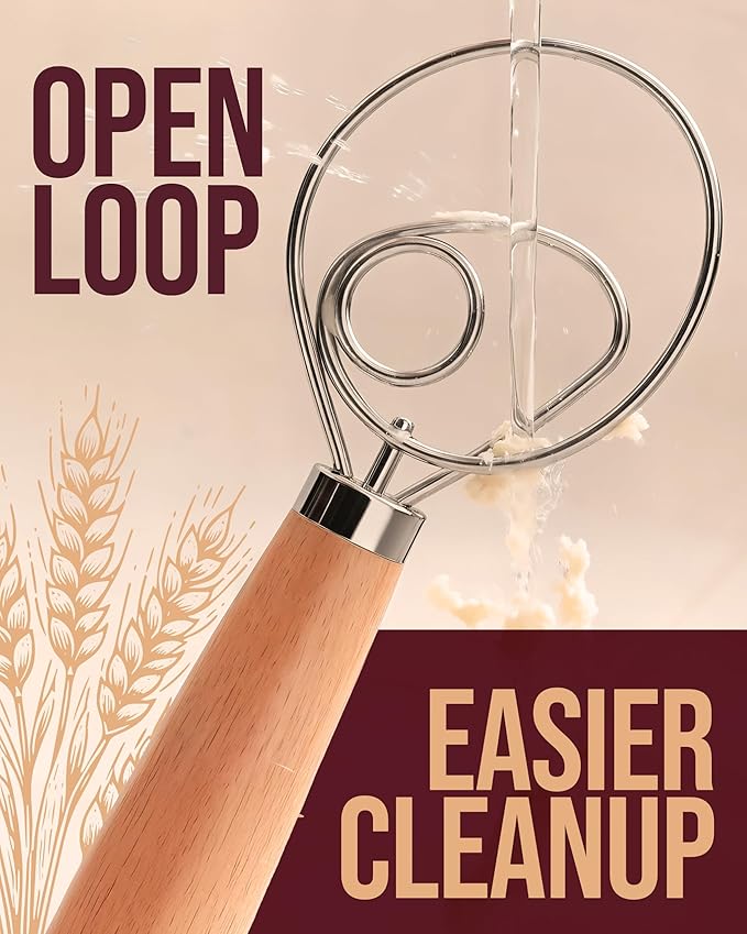 Superbaking 12" Danish Dough Whisk for Bread Mixing
