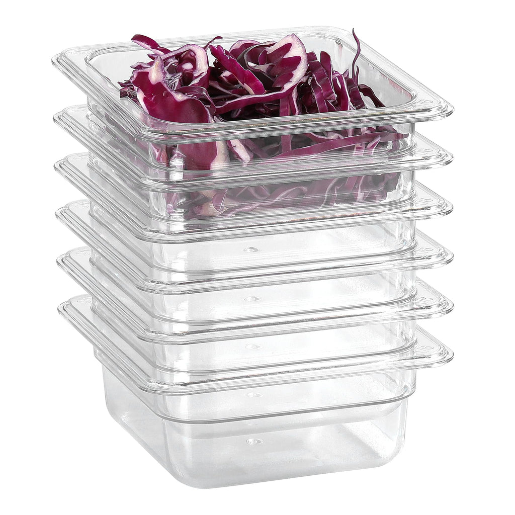 EGGKITPO 1/6 Clear Food Pans 6 pack 2.5 Inch Deep Pan Stackable Polycarbonate Food Pan for Commercial Kitchen Restaurant Use BPA free