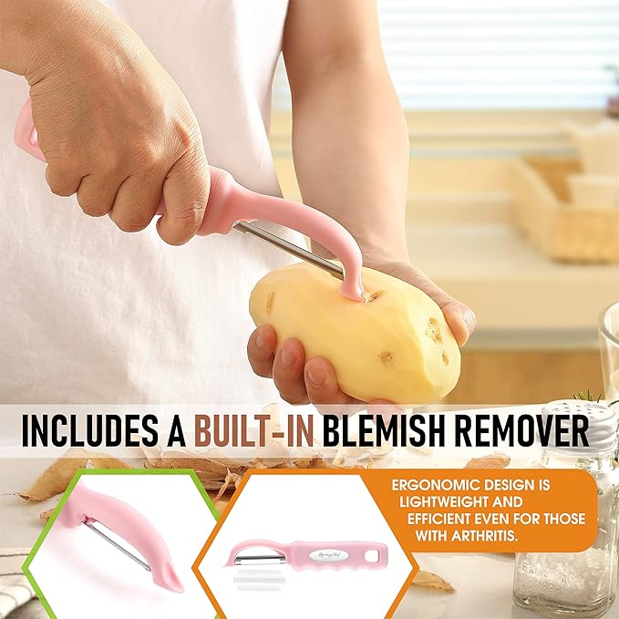 Spring Chef Swivel Vegetable Peeler with Soft Grip Handle, Pink Lemonade