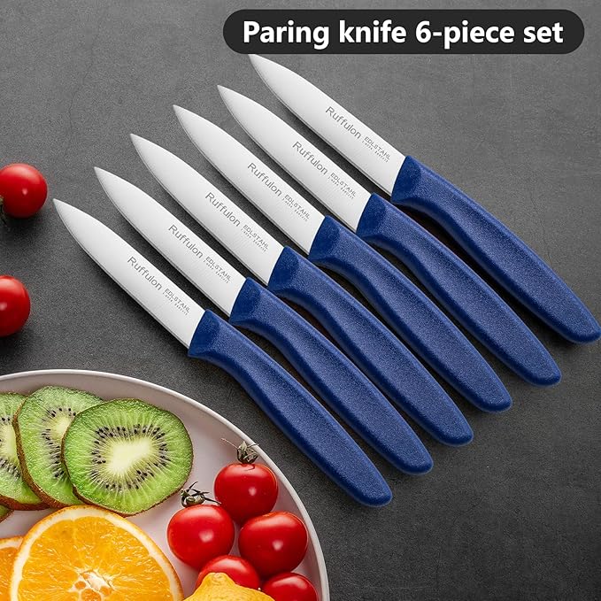 Ruffulon Paring & Fruit Knives Set of 6, Stainless Steel Sharp Blades,Blue.