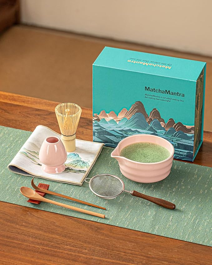 Matchamantra Premium Matcha Ceremony Set – Complete 9-Pcs Ritual Kit – Presented in Luxury Magnetic Gift Box, Perfect for Gifting or Self-Care (Sakura Pink)