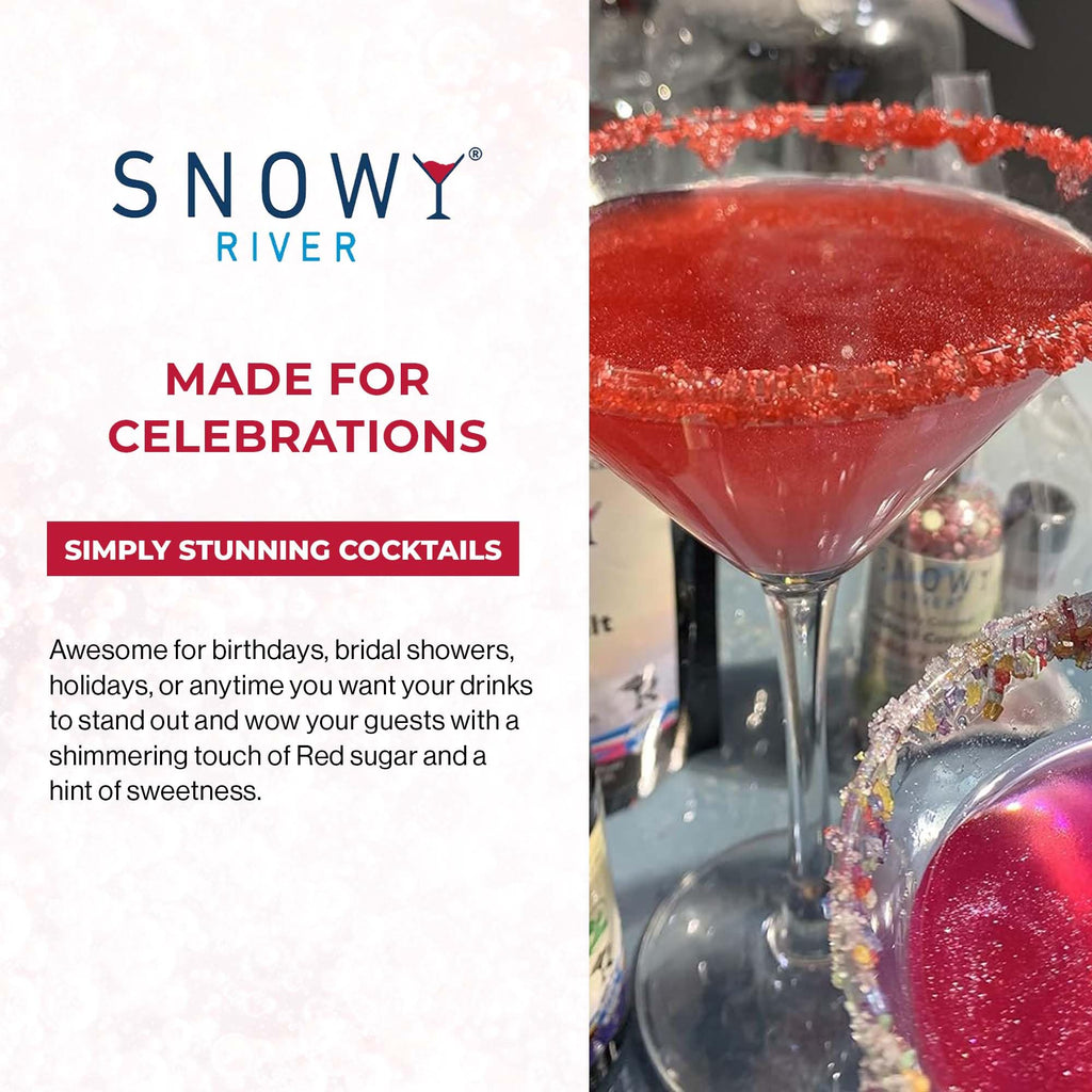 Snowy River Natural Cocktail Sugar Rimmer - Kosher Certified Naturally Colored Beverage Rimming Sugar for Cocktails, Margaritas, Drinks (Red, 80oz)