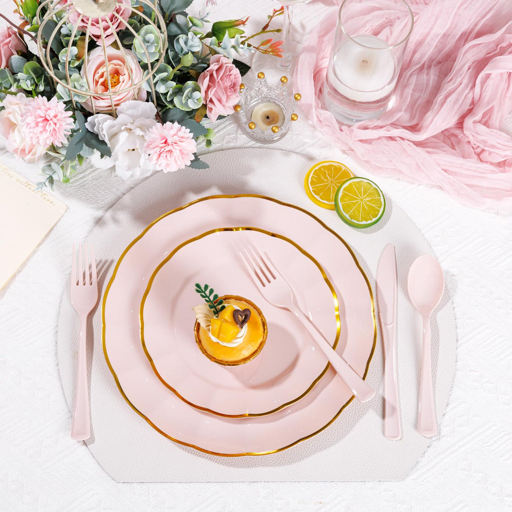 Supernal 300pcs Pink Plastic Silverware, Disposable Cutlery Set