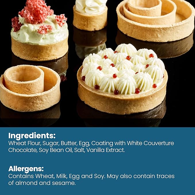 Cambie Sweet Round Large Tart Shells, 3.15" Diameter, French Style Tart Shells with White Chocolate Coating (Pack of 24)