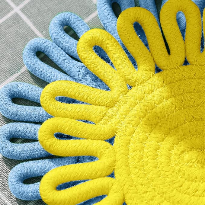7.5 Inch Trivets for Hot Dishes, Trivet for Pots and Pans, Thick Heat Resistant Hot Pads, Potholders for Kitchen, Colorful Boho Trivets, Table Decorations, Kitchen Essentials for New Home (Blue)