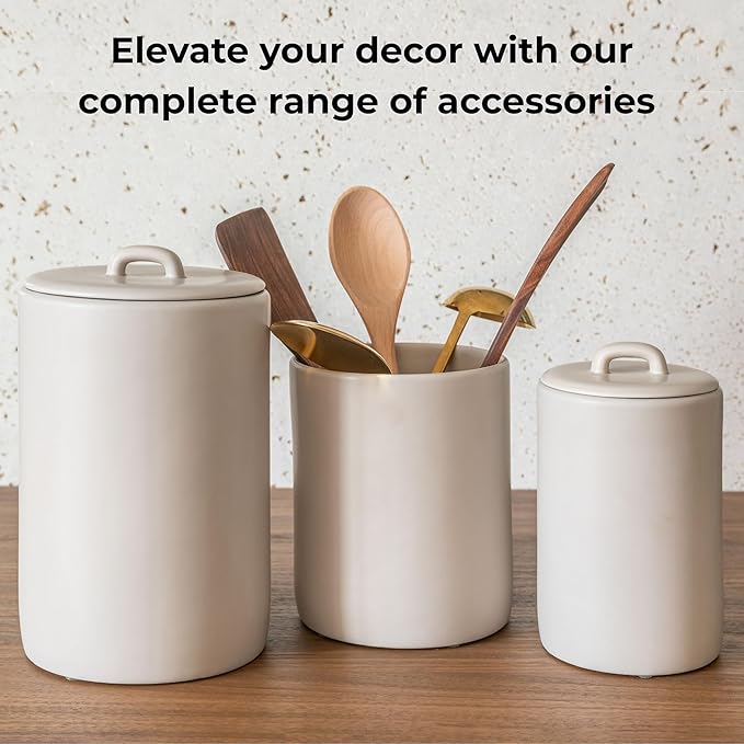 Maison May, Ceramic Food Storage Jars 108Oz, Snack Containers, Airtight Lid, Kitchen Countertop Canisters for Grounds Coffee, Pods, Tea, Flour, Sugar, Rice, Pantry Organization, Containers set