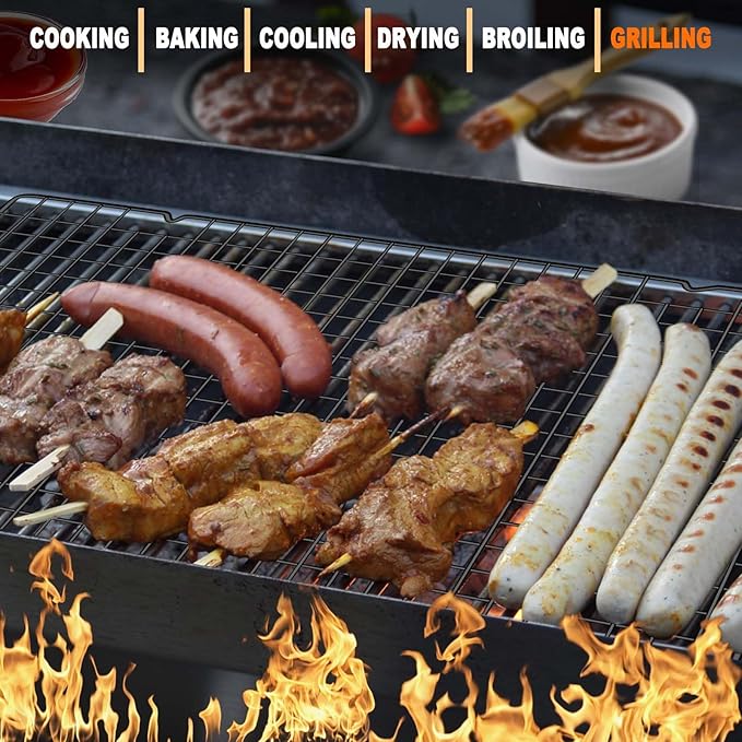 Hunnycook 15.8”×9.8” Cooling Rack, 3P Stainless Steel Baking Rack, Oven Safe Cooling Racks for Cooking and Baking, Black Roasting Rack & Wire Rack & Cookie Cooling Rack for Roasting, Grilling, Drying
