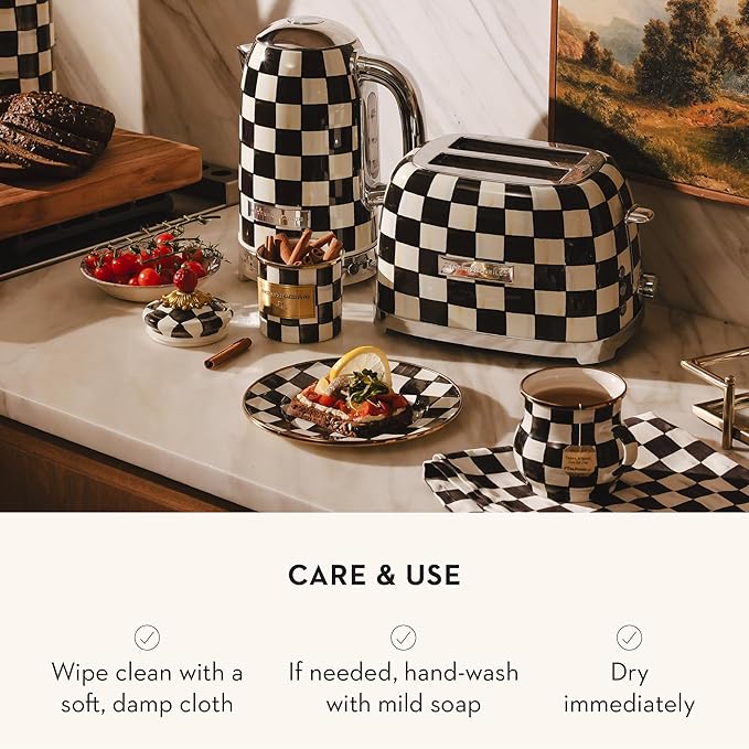 MACKENZIE-CHILDS Enamel Canister, Mini, Black-and-White Courtly Check