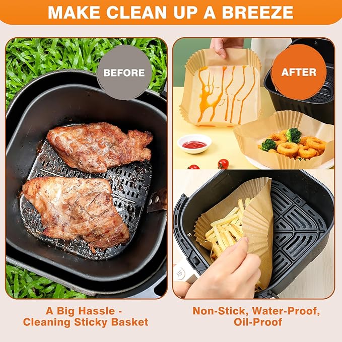 250 Pcs 6.5" Square Air Fryer Liners Disposable for 3-5QT, Airfryer Paper