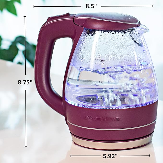 OVENTE 1.5L Glass Electric Kettle Water Boiler, Purple KG83P