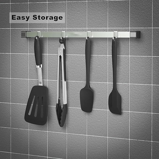 5-Piece Silicone Spatulas Set with Tongs, 446°F Heat Resistant, Black