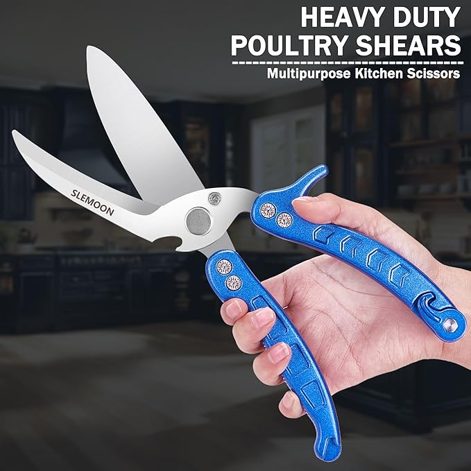SLEMOON Heavy Duty Kitchen Shears,Poultry Shears with Safety Lock,Blue