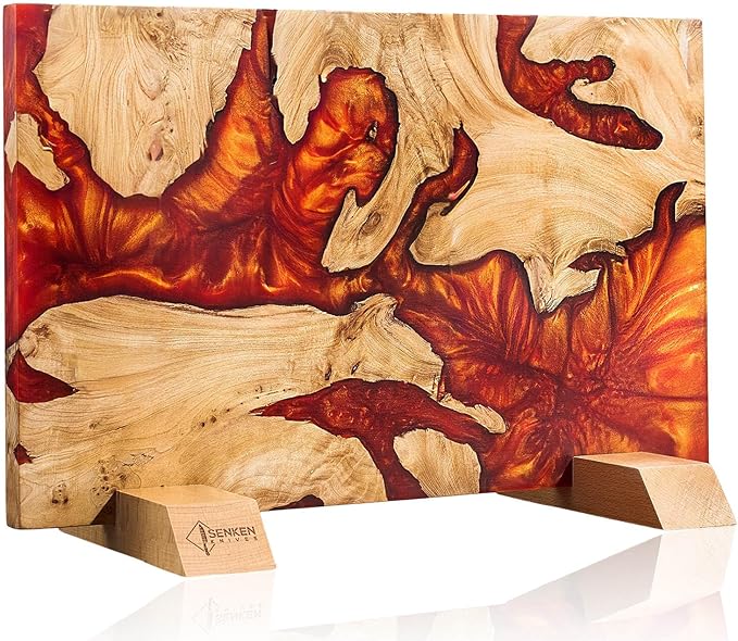 SENKEN "Red Tsunami" Extra Large Magnetic Knife Block - Holds Up to 16 Knives - Knife Block without Knives, Universal Knife Holder, Beautiful Red Resin Burl Wood Blend ("Crimson" Red Resin Blend)