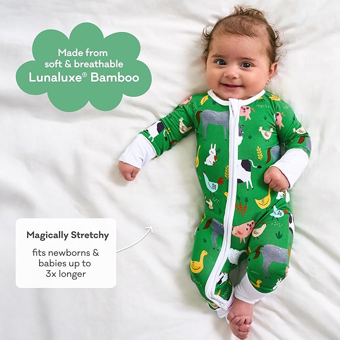 Little Sleepies Baby Pajamas, Green Farm Animals, Newborn