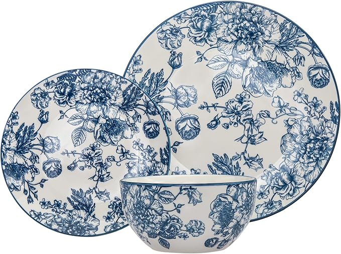 Godinger Dinnerware Set Banbury Porcelain Dinner Plate, Salad Plate, Soup Bowl - 12 Piece Set