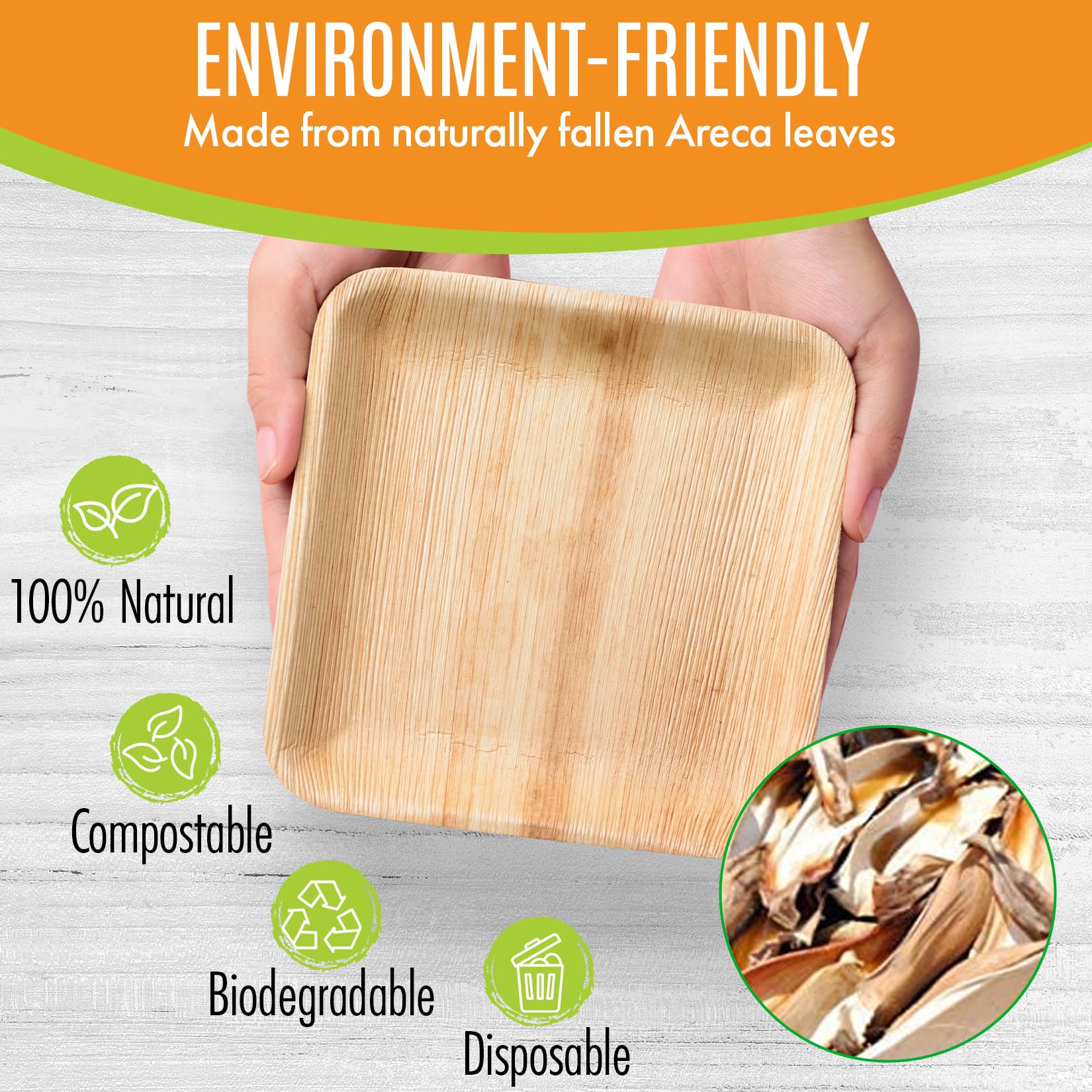 Raj Palm Leaf Plates Bulk [50-Pack] 10" & 7" Square Plates (100 CASES - 5000 PACK) like Bamboo plates Disposable, Strong, Decorative Compostable Tableware for weddings, Lunch, Dinners