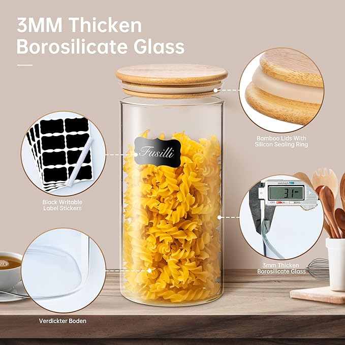 21 oz Glass Jars with Bamboo Lids, Airtight Food Storage Containers, 4 Pack