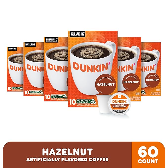 Dunkin’ Hazelnut Artificially Flavored Coffee, Keurig K-Cup Pods, 60 Count