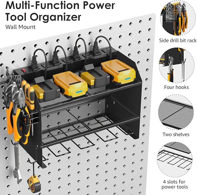CCCEI Wall Mount Modular Tool Charging Organizer, Black, 1 Pack, 3 Tier.