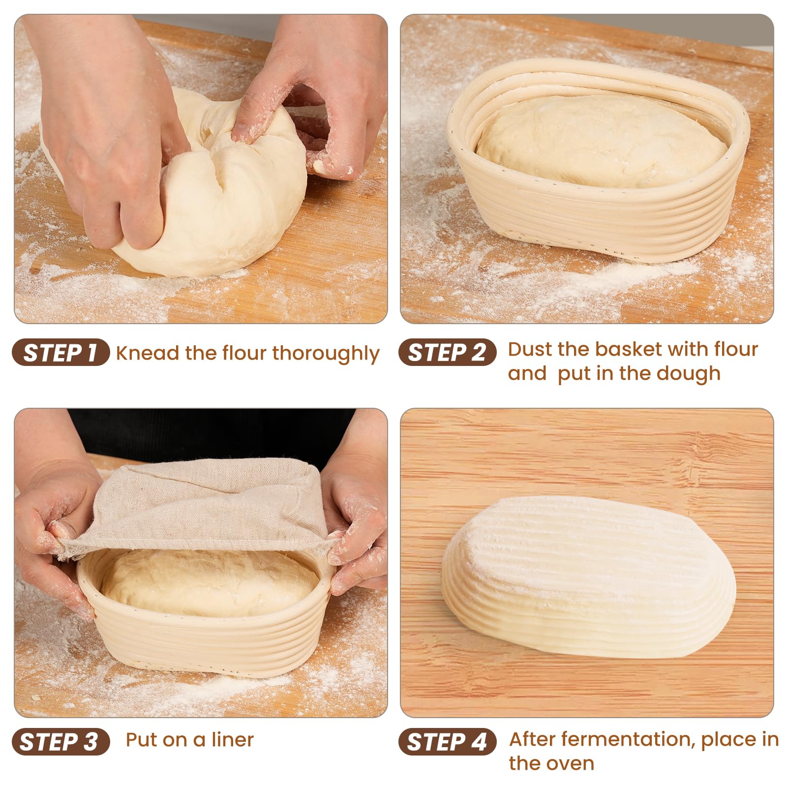 6 Inch Oval Banneton Bread Proofing Basket Set of 6, Kikcoin Mini Sourdough Bread Baking Supplies, Small Banneton Basket Proofing Baskets for Sourdough Bread Baking