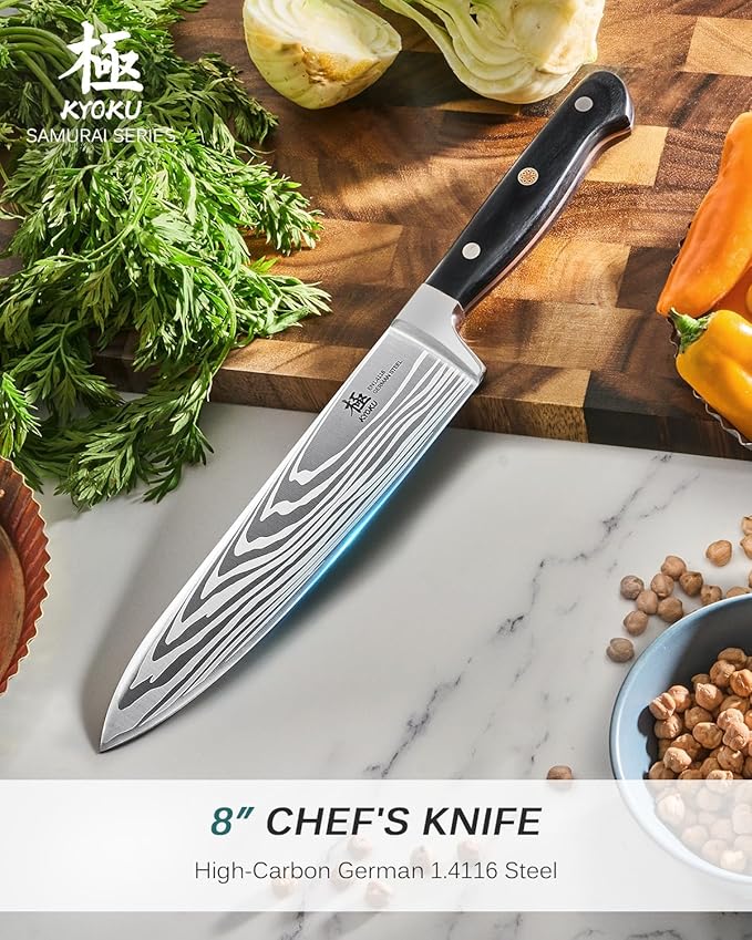 KYOKU 8" Chef Knife - German Steel Kitchen Knife with Sharpening Stone